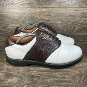 Adidas Z-Traxion Saddle Comp White Croc Leather Golf Spikes Shoes - Men's 11.5